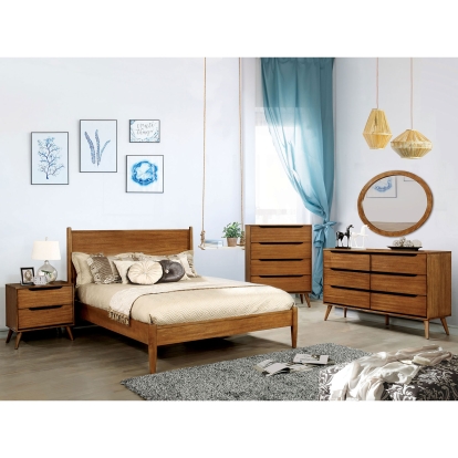 Lennart Oak 5 Piece Queen Bedroom Set with 2 Night Stands with Oval Mirror Model CM7386A-Q-5PC-2NS-MO by Furniture of America