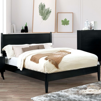 Furniture of America Lennart Mid-Century Modern Solid with Wood Veneer Black Bed Model CM7386BK-Full Bed