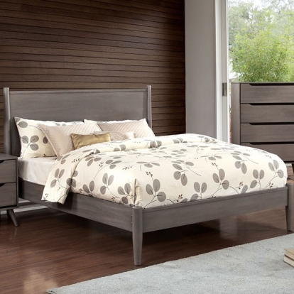 Furniture of America Lennart Mid-Century Modern Solid with Wood Veneer Gray Bed Model CM7386GY-Full Bed