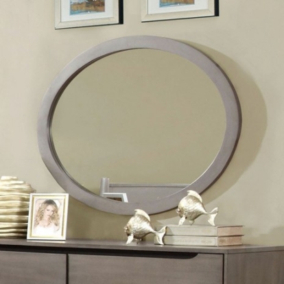 Furniture of America Lennart Mid-Century Modern Solid with Wood Veneer Gray Oval Mirror Model CM7386GY-MO