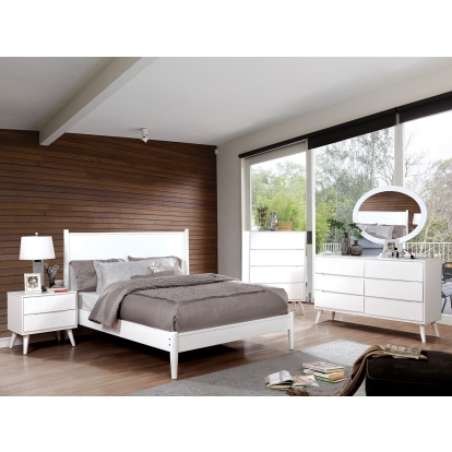 Lennart White 4 Piece Queen Bedroom Set with Oval Mirror Model CM7386WH-Q-4PC-MO by Furniture of America