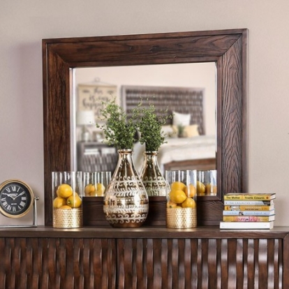 Furniture of America Eutropia Transitional Mirror Solid with Wood Veneer Chestnut Brown Mirror Model CM7394M