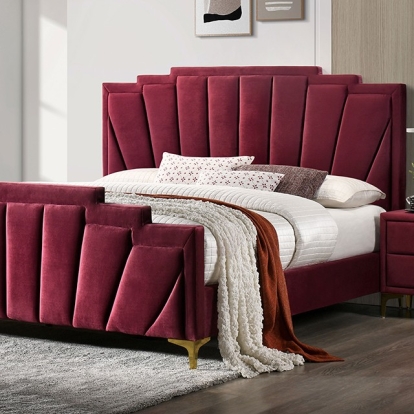 Furniture of America Florizel Glam Flannelette Steel Red-Gold Bed Model CM7411RD-EK-BED