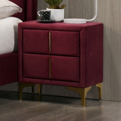 Furniture of America Florizel Glam Flannelette Steel Red-Gold Night Stand Model CM7411RD-N