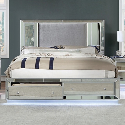 Furniture of America Belladonna Glam Fabric Mirror Solid with Wood Silver Bed Model CM7417SV