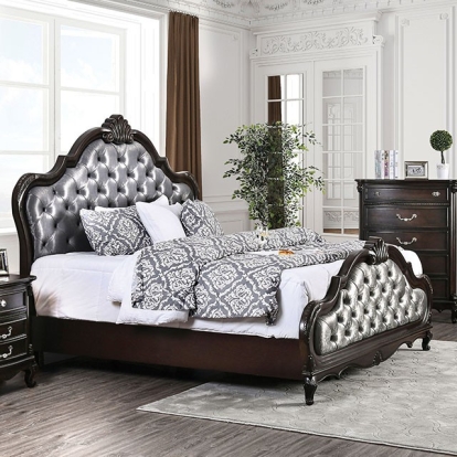 Furniture of America Bethesda Transitional Leatherette Solid with Wood Veneer Espresso Bed Model CM7426BC-Queen Bed