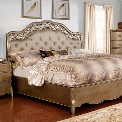 Furniture of America Capella Traditional Solid with Wood Veneer Brushed Gold Bed Model CM7442-Queen Bed