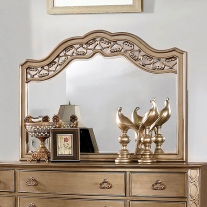 Furniture of America Capella Traditional Solid with Wood Veneer Brushed Gold Mirror Model CM7442M