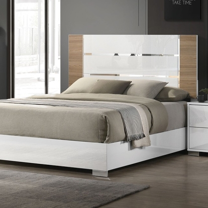 Furniture of America Erlangen Contemporary Metal Solid with Wood White-Natural Bed Model CM7462WH-Queen Bed