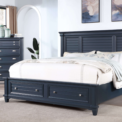 Furniture of America Manzanillo Transitional Solid with Wood Slate Blue Bed Model CM7470BL-Queen Bed
