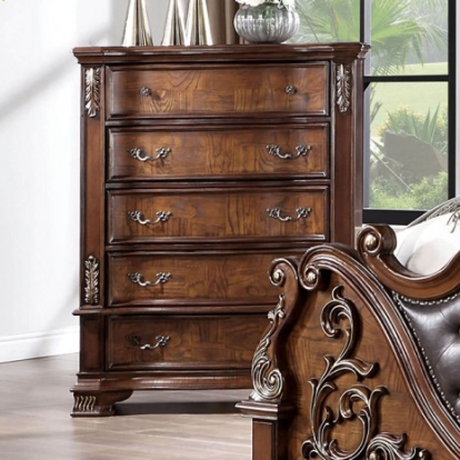 Furniture of America Esparanza Traditional Leatherette Marble Polyresin Solid with Wood Brown Cherry Chest Model CM7478CH-C