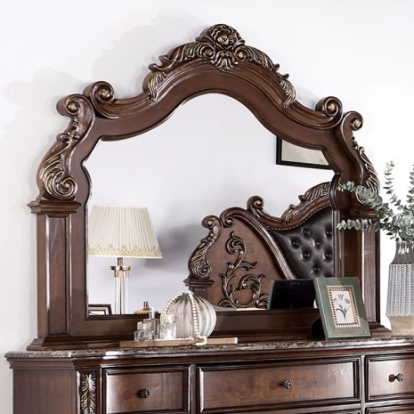 Furniture of America Esparanza Traditional Leatherette Marble Polyresin Solid with Wood Brown Cherry Mirror Model CM7478CH-M