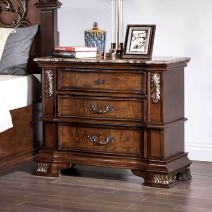 Furniture of America Esparanza Traditional Leatherette Marble Polyresin Solid with Wood Brown Cherry Night Stand Model CM7478CH-N