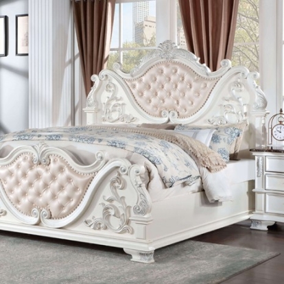 Furniture of America Esparanza Traditional Leatherette Marble Polyresin Solid with Wood Pearl White Bed Model CM7478WH