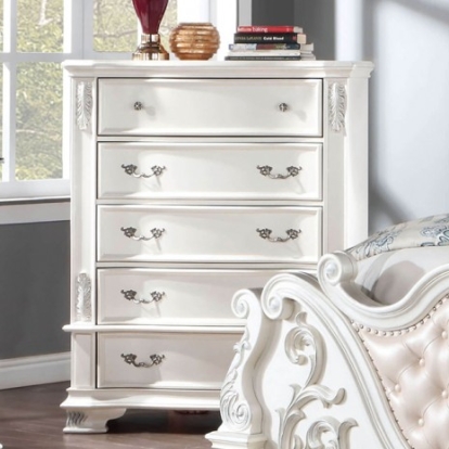 Furniture of America Esparanza Traditional Leatherette Marble Polyresin Solid with Wood Pearl White Chest Model CM7478WH-C