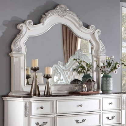 Furniture of America Esparanza Traditional Leatherette Marble Polyresin Solid with Wood Pearl White Mirror Model CM7478WH-M