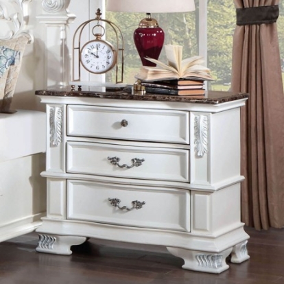 Furniture of America Esparanza Traditional Leatherette Marble Polyresin Solid with Wood Pearl White Night Stand Model CM7478WH-N