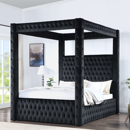 Furniture of America Etherea Transitional Flannelette Solid with Wood Black Bed Model CM7482BK-Queen Bed