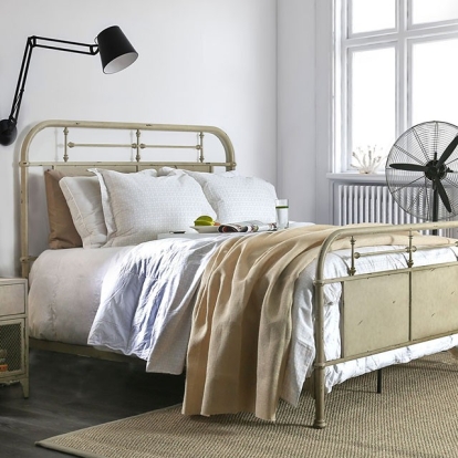 Furniture of America Haldus Industrial Metal Distressed Ivory Bed Model CM7502IV-Full Bed