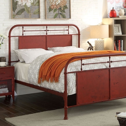Furniture of America Haldus Industrial Metal Distressed Red Bed Model CM7502RD-Full Bed