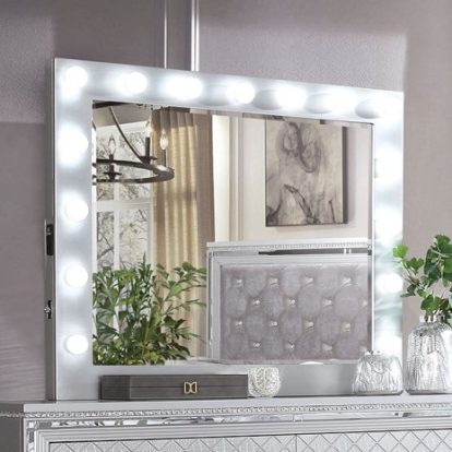 Furniture of America Belleterre Glam Mirror Solid with Wood Veneer Silver Mirror Model CM7518M