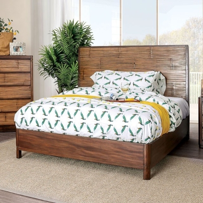 Furniture of America Covilha Transitional Solid with Wood Bamboo Veneer Antique Brown Bed Model CM7522-Queen Bed