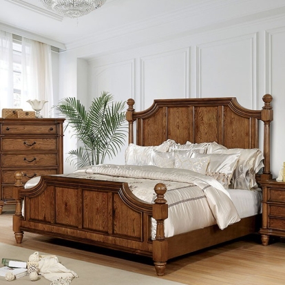 Furniture of America Mantador Traditional Solid with Wood Veneer Dark Oak Bed Model CM7542-Queen Bed