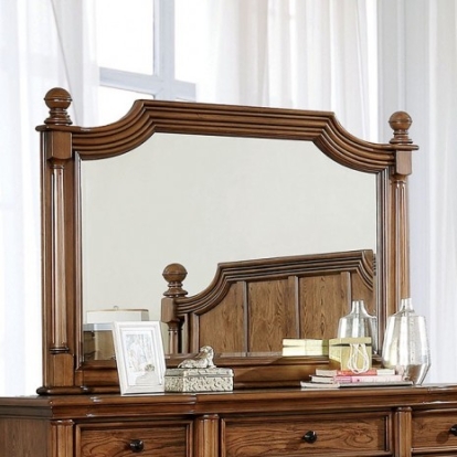 Furniture of America Mantador Traditional Solid with Wood Veneer Dark Oak Mirror Model CM7542M