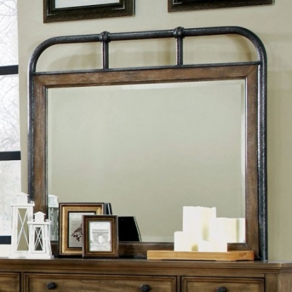 Furniture of America Mcville Industrial Metal Dark Oak Mirror with Metal Frame Model CM7558MM