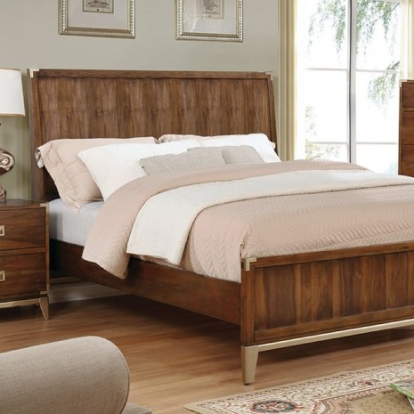 Furniture of America Tychus Transitional Fabric Dark Oak-Beige Bed Model CM7559F