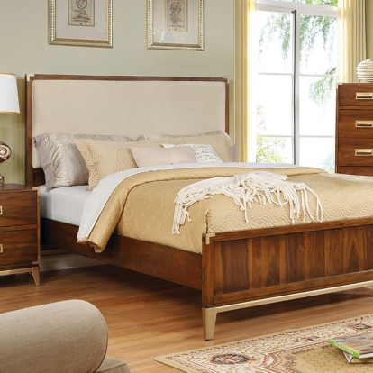 Furniture of America Tychus Transitional Fabric Dark Oak-Beige Bed Model CM7559F-CK-BED