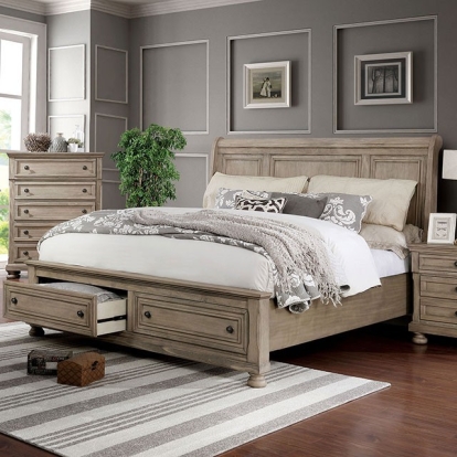 Furniture of America Wells Transitional Solid with Wood Veneer Gray Bed Model CM7568-Queen Bed