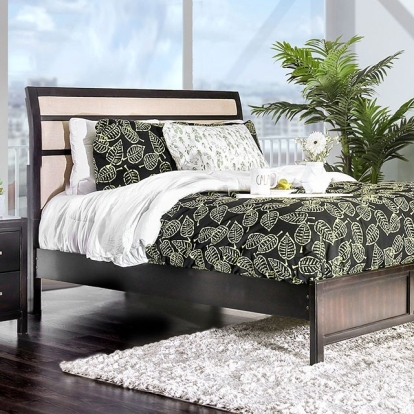 Furniture of America Berenice Transitional Linen-Like Solid with Wood Veneer Others Fabric Espresso-Beige Bed Model CM7580EX-Queen Bed