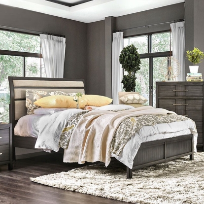 Furniture of America Berenice Transitional Linen-Like Solid with Wood Veneer Gray-Beige Bed Model CM7580GY-Queen Bed
