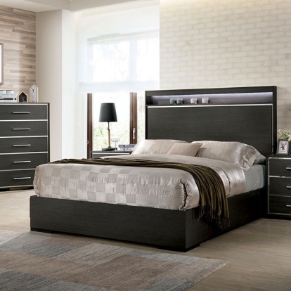 Furniture of America Camryn Contemporary Solid with Wood Veneer Warm Gray Bed Model CM7589-Queen Bed