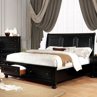 Furniture of America Castor Transitional Solid with Wood Veneer Black Bed Model CM7590BK-EK-BED