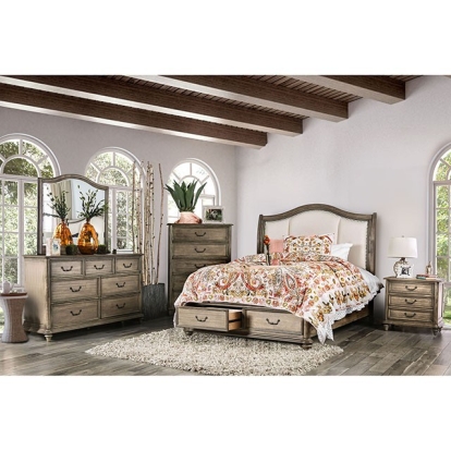 Belgrade I Rustic Natural Tone/Ivory 5 Piece Queen Bedroom Set with 2 Night Stands Model CM7614Q-5PC-2NS by Furniture of America