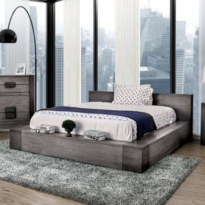Furniture of America Janeiro Rustic Solid with Wood Veneer Gray Bed Model CM7628GY-Queen Bed