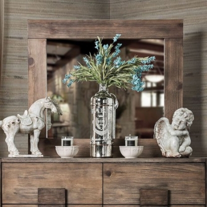Furniture of America Janeiro Rustic Solid with Wood Veneer Rustic Natural Tone Mirror Model CM7628M