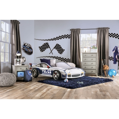 Police Car Blue/White Twin Bed Model CM7640-BED by Furniture of America