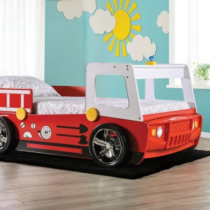 Furniture of America Firestall Novelty Mdf Particle Board Red Twin Bed Model CM7644-BED