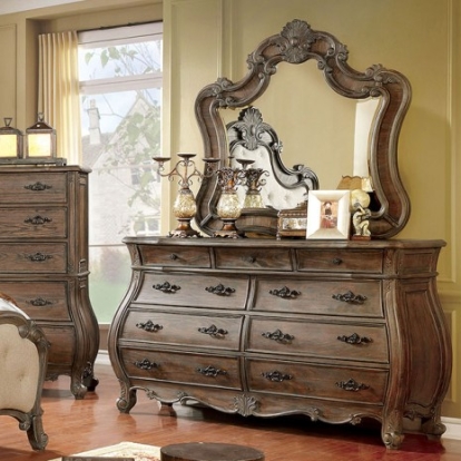Furniture of America Cursa Traditional Solid with Wood Veneer Rustic Natural Tone Dresser Model CM7664D