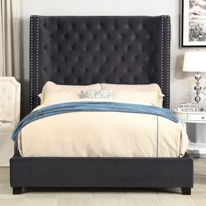 Furniture of America Rosabelle Transitional Velvet-Like Solid with Wood Black Bed Model CM7669BK-EK-BED