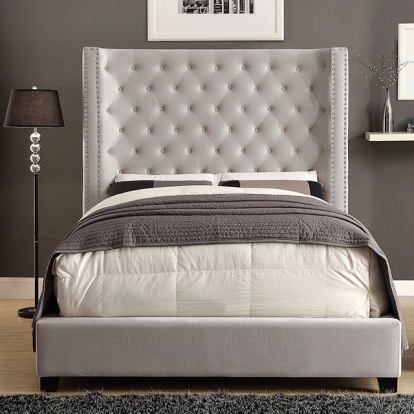 Furniture of America Rosabelle Transitional Velvet-Like Solid with Wood Ivory Bed Model CM7669IV-Queen Bed