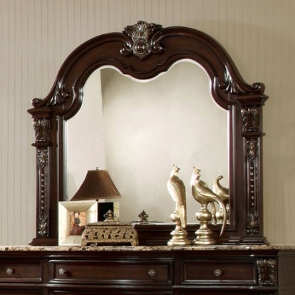 Furniture of America Fromberg Traditional Solid with Wood Veneer Brown Cherry Mirror Model CM7670M
