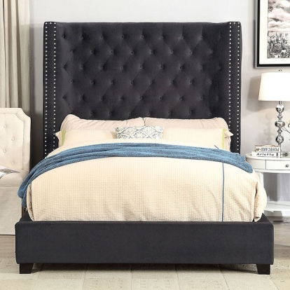 Furniture of America Mirabelle Transitional Velvet-Like Solid with Wood Dark Gray Bed Model CM7679DG