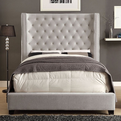 Furniture of America Mirabelle Transitional Velvet-Like Solid with Wood Ivory Bed Model CM7679IV