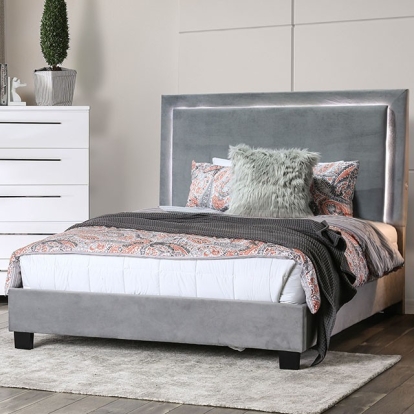 Furniture of America Erglow Contemporary Flannelette Solid with Wood Gray Bed Model CM7695GY-Full Bed Gray