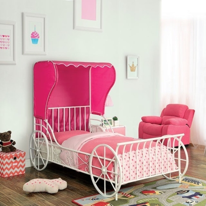 Furniture of America Charm Novelty Metal White-Pink Bed Model CM7715-Twin Bed