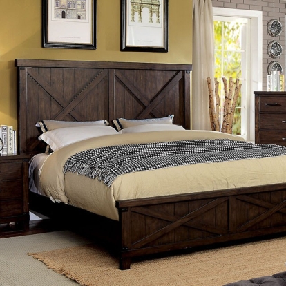 Furniture of America Bianca Rustic Solid with Wood Veneer Dark Walnut Bed Model CM7734-Queen Bed